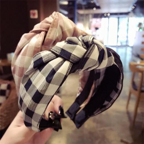 Korean Boutique Hairband Leather Plaid Fabric Knotted Headband Women Girl Hair Head Hoop Accessories For Girls Scrunchy Hairband