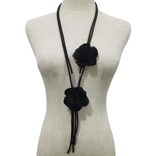 YD&YDBZ Black Rose Flower Leather Rope Pendant Necklace Women Gothic Style Handmade Rubber Jewelry Accessories Necklaces Chains