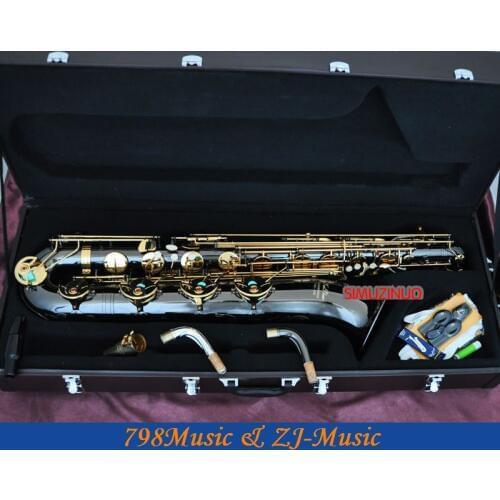 Professional Baritone Saxophone Black Nickel Gold sax High F# With Case