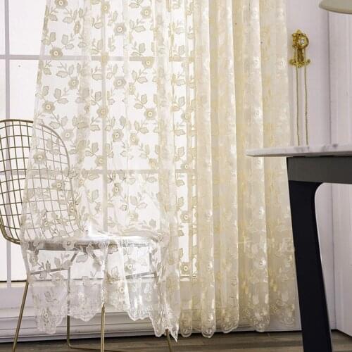 European-style Luxury Transparent Three-dimensional Embroidery Curtains for Living Dining Room Bedroom Study Tulle Balcony
