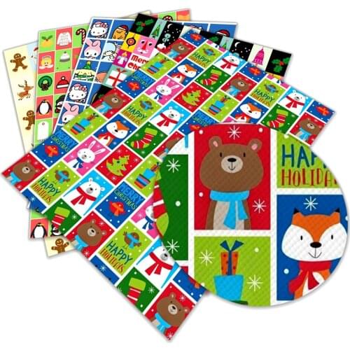 Christmas Tree Cartoon Printing A4 22x30cm for Diy Handicraft Material Faux Synthetic Leather
