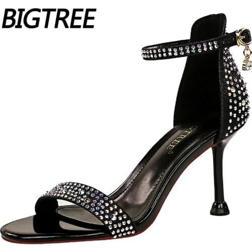 Open Toe Crysta Sandals Women Shoes Summer Sexy High Heels Sandals Stiletto Heels Fashion Buckle Strap Kitten Heels BIGTREE Shoe