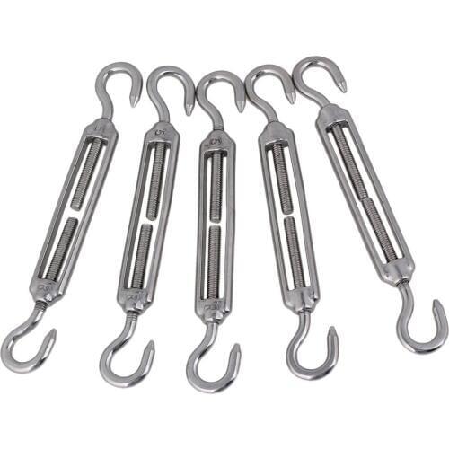 Silver 304 Stainless Steel European Style Hook & Hook M5 Turnbuckles Adjustable Wire Rope Tensioners Pack of 5