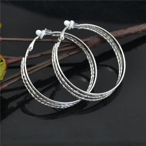 Clip on the ear Without piercings Hoop Earrings for women Big circle Shiny Rings Fashion Jewelry Personalized punk style earings