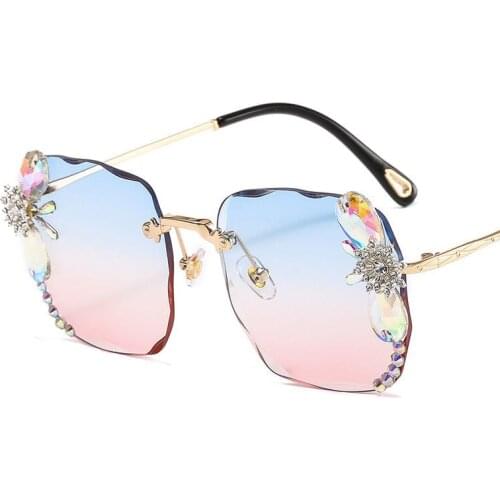 Sunglasses Women Korean Fashion Round Face Long Big Thin Anti Frameless Diamond Gradual Change