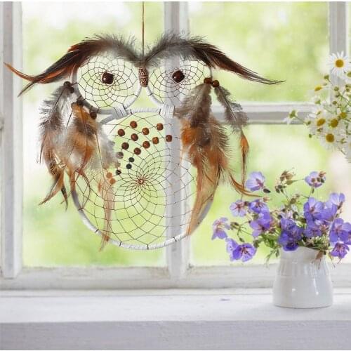 Owl Dream Catcher Home Bedroom Owl Bird Feather Hanging Ornament