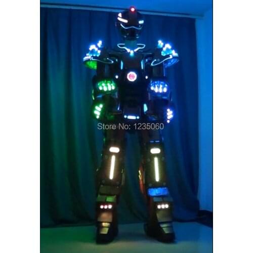 RGB light Robot led costumes ballroom led robot clothes men stage wears led helmet Programmable full color suit party suppllies