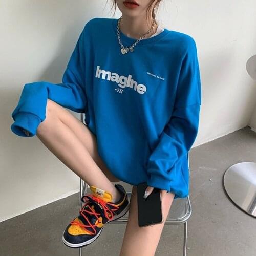 New Korean Version of 2021 New The Autumn Fashion Letter Printed Sweatshirt Oversized All-match Casual Pullover Women Clothes