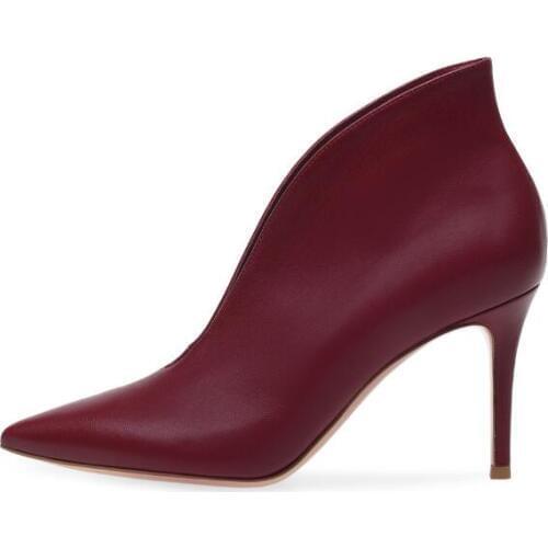 Autumn New Women Leopard Black Burgundy White Brown Pointed Toe Slip On V-shape Sexy Party High Heel Thin Heels Pumps Lady