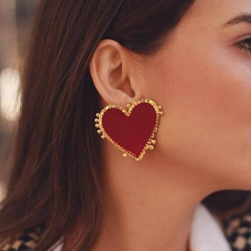 Street Shot Jewelry Heart-shaped Drops of Oil and Gold Earrings Creative Pop Market Earrings