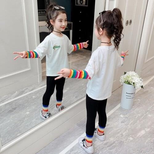 Baby Girls Spring Autumn Cute Rainbow Color Striped Suit 2020 Fashion New Leggings Halloween Two Piece Outfits Beauty Clothing
