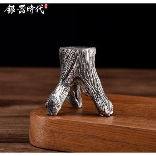 Age silver saucer handmade pure silver teapot frame stump cover household tea ceremony accessories tea set ornaments