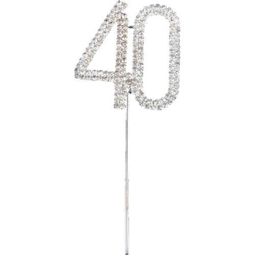 Crystal Rhinestone Bling Silver Number 40 Birthday 40th Anniversary Cake Top Topper Birthday Party Number Candles Decorations