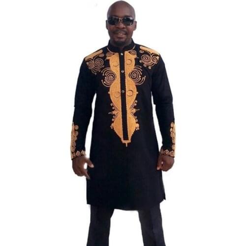 1 Set Black African Dashiki Print Men Sets Top Pants Outfit Fashion 2021 Traditional African Clothes Casual African Suit for