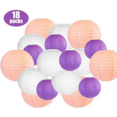 18 Pcs Paper Lanterns Mixed Size Color Chinese Japanese Lantern Peach Purple White Paper Lampion for Wedding Xmas Hanging Decor