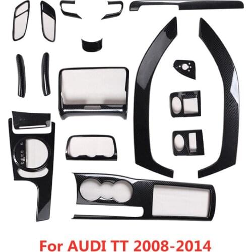 18pcs Carbon Fiber Printed Car Door Handle Armrest Panel Cover Center AC Control Navigation Moulding Trim for AUDI TT 2008-2014