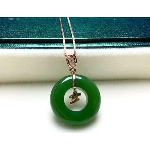 18K gold inlaid Hetian Biyu safe buckle pendantJ41