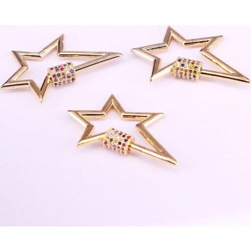 5PCS, Micro Pave CZ Lock Carabiner Pave Lock Shaped Crystal Zirconia Star Clasp Jewelry Findings