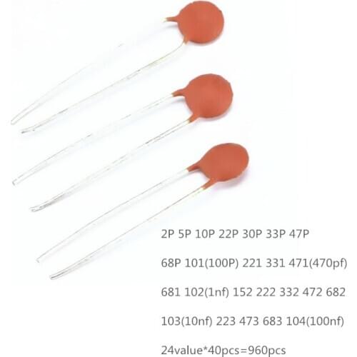 960pcs 24value*40pcs=960pcs 50V Ceramic Capacitor Assorted kit Assortment Set + Box