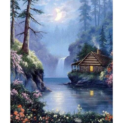5D DIY Diamond Painting Landscape Painting Moon House Picture Square Round Diamond Cross Stitch Home Decoration Crafts WG2888