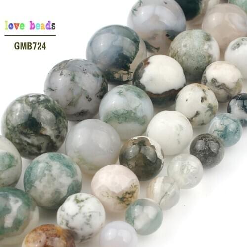 4/6/8/10/12mm Wholesale Tree Agates Loose Beads for Jewelry Making Natural Stone Diy Bracelet 15" Strand