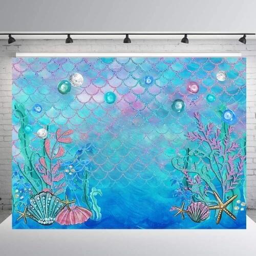 Little Mermaid Backdrop Under the sea Photo background baby shower Birthday Banner dessert Table photo Studio Props booth shoot