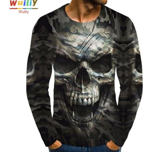 Mens Skeleton Long T Shirt 3D Print Long Sleeve Terror Graphic Long Tees Pattern Tops Men/Women Tee