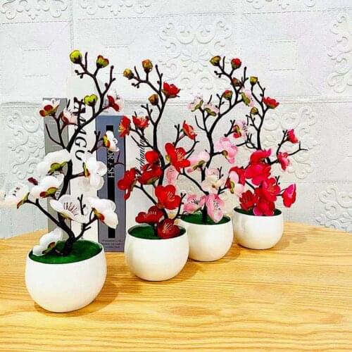 Simulation Bonsai Realistic Anti Fade Faux Silk Flower Nice-looking Fake Plum Blossom Flower Plant for Home Dried Flowers