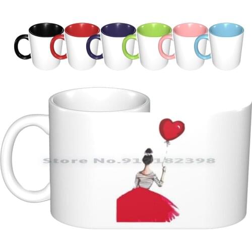 Girl With Red Balloon Heart Ceramic Mugs Coffee Cups Milk Tea Mug Girls Cute Love Feminist Fun Girl Power Girls Happy Trendy