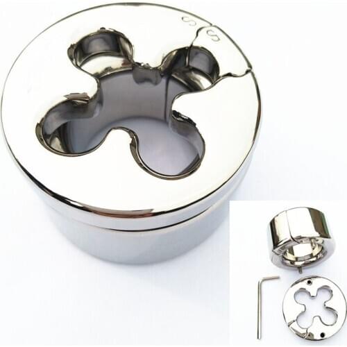 The Hole Shape of Flower Stainless Scrotum Pendant Steel Penis Ring,Restraint Chastity Device Testicle Cock Ring,Sex Toys,BB2-79