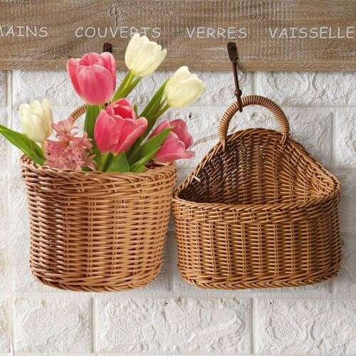 Storage Basket Hand-woven Baskets with Handle for Kitchen Living Room Woven Hanging Basket Sundries Fruit Organizer Home Decor
