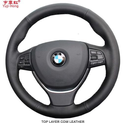 Yuji-Hong Top Layer Genuine Cow Leather Car Steering Wheel Covers Case for BMW 5 series 2014 525i 528i 7 series 730i