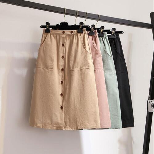 Summer ladies fashion Korean khaki A word skirt single-breasted high waist button skirt pocket stitching Skirt Women clothing