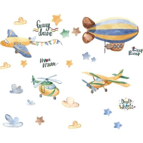 Cartoon Airship Wall Stickers for Kids Room Nursery PVC Wall Decals Art Wall Murals Poster DIY Home Deoration