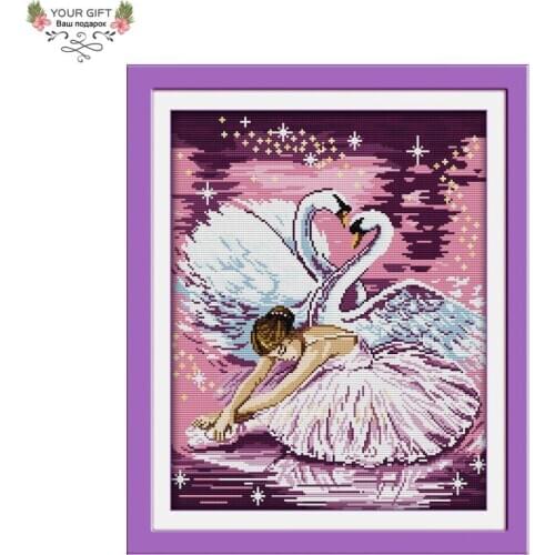 Joy Sunday Free Shipping Counted and Stamped Dance Of The Swan Needlework Embroidery Cross Stitch kits for Home Decor R353