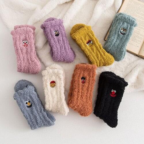 Coral Fleece winter Socks women Japanese Cute Cartoon Solid color Mid-Calf Thick Towel Womens Socks warm sweet girl ropa kawaii