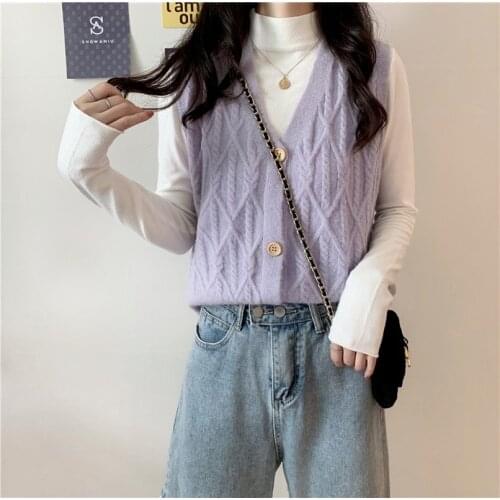 2021 New Knitted Vest Women Autumn Spring Retro Sleeveless V-neck Cardigan Long Shirt Loose Clothes Outside Wearing Blusas 16051