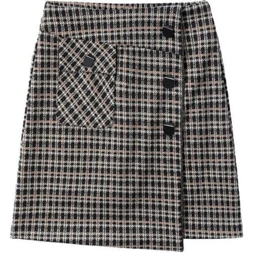 Autumn Winter Plus size Plaid Skirts Women 2021 New Asymmetric Slit Woolen Skirts Slim Lady Straight Mini Pencil Skirts Female