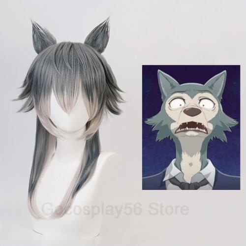 Anime BEASTARS Legoshi Wig Wolf Cosplay Hair Ears Mixed Gray Blue Beige Straight Long Adult Comiket Role Play