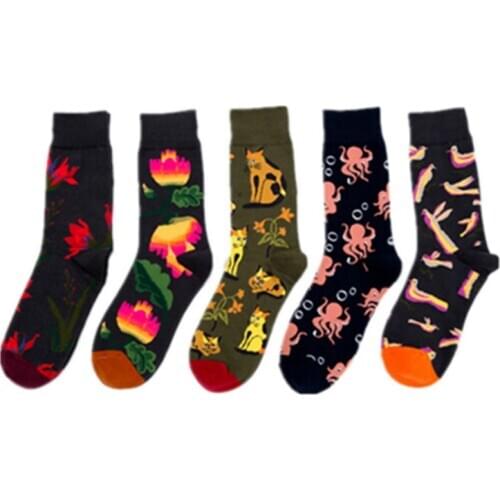 Peonfly Winter Autumn New Product Shell Cat Shark Octopus Happy Funny Cotton Animal Personality Tide Socks Men Harajuku Hip Hop