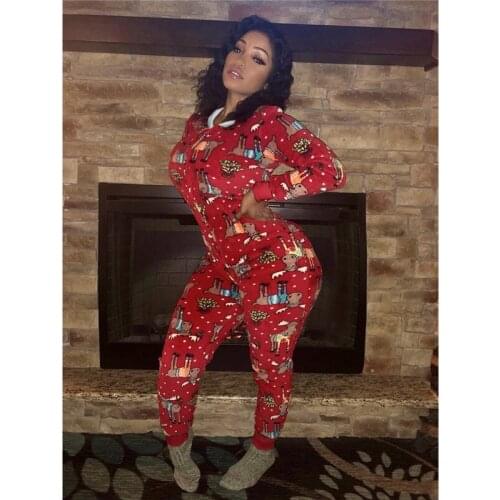 2020 New Women Sexy V-neck Christams Nightwear Christmas Pajamas Sleepwear Pyjamas Romper Underwear Casual Printed Jumpsuit Xmas