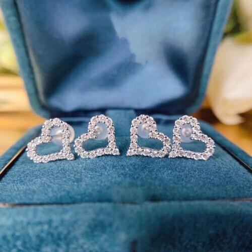 Simple Heart 925 Sterling silver Zircon Ear Stud Earrings for Women gift Wedding Fashion pave 5a CZ Travel Jewelry Party Gift