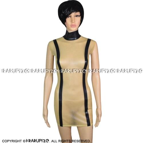 Transparent And Black Sexy Latex Dress With Stripes From Top To Bottom Zipper At Back Rubber Bodycon Playsuit LYQ-0135