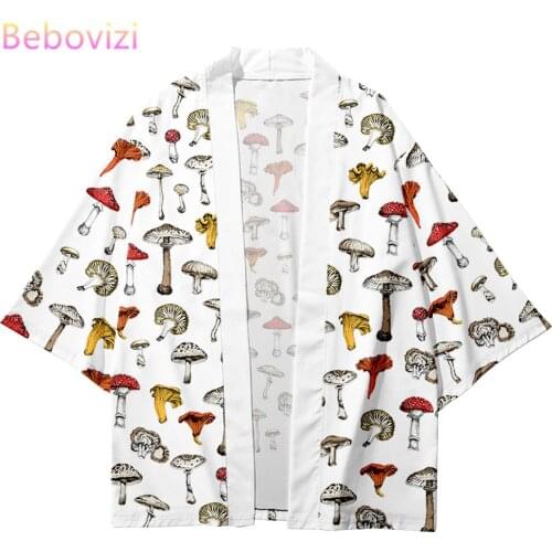 Plus Size 6XL 5XL 4XL 3XL Mushroom Print Loose Japanese Cardigan Women Men Harajuku Kimono Cosplay Tops Blouse Yukata Clothing