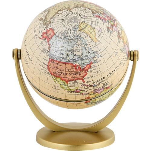 Retro Rotating World Globe Earth Antique Home Office Desktop Decor Geography Educational Learning Map School Supplies