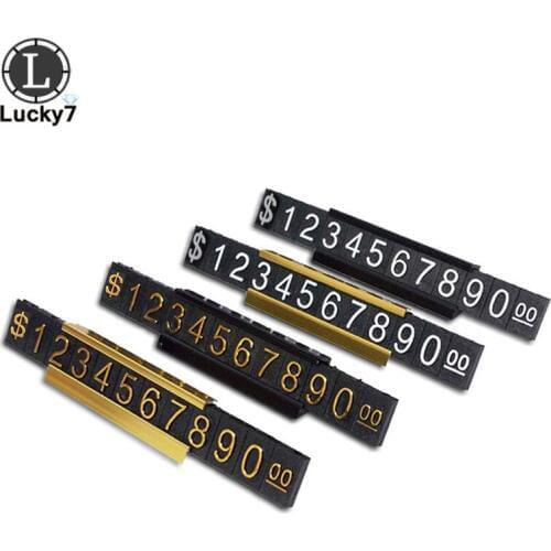 Counter Top Adjustable Price Tags Kit $ Euro, car jewelry clothes numberal digit display cube sign label alloy board stand frame