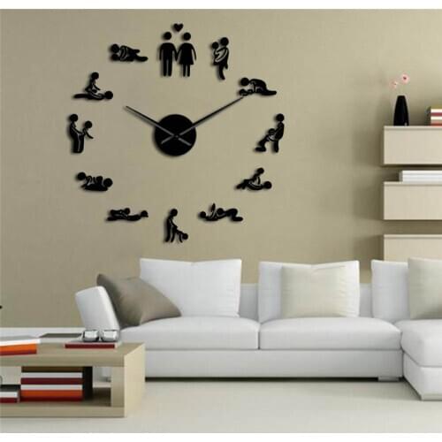 Sexual Position Silent large Wall Clock DIY New Modern Design Mirror home Clock Adult Bedroom Seduction Sticker Wall watch
