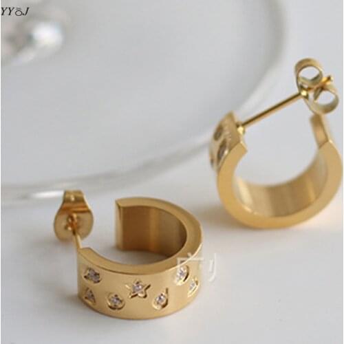 North star wide hoop earrings for women 2021 stainless steel gold Cz hoop earrings wholesale items free tarnish simple jewelry