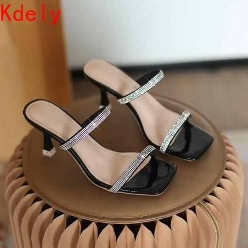 Net Infrared Wear Cool Slippers Women All Kinds of Water Drill One Word Drag Anti Slip Fashion High Heels Slippers Women