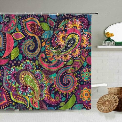 Bohemian Seamless Pattern Shower Curtain Lndian Ethnic Color Pattern Bathroom Bathtub Blackout Waterproof Polyester Cloth Screen
